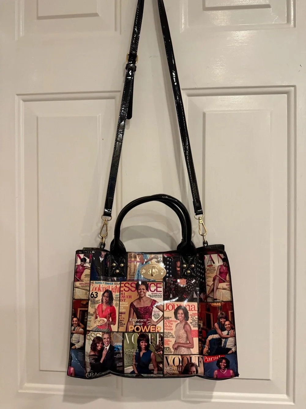 Michelle Obama Magazine Cover Collage Vegan PU Leather Crossbody & Satchel Bag